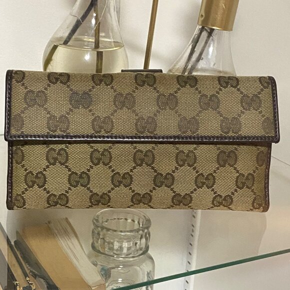 Gucci Brown GG Coated Canvas and Leather Continental Bifold Wallet in Tan Brown - Picture 5 of 10